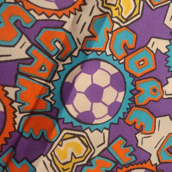 Vintage Soccer Fabric Material Kick Goal Purple Retro Kids Sports Sewing 48x67" - Picture 7 of 10